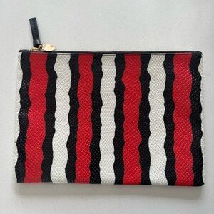 Clare V Flat Clutch in Poppy Red Black White striped snake print